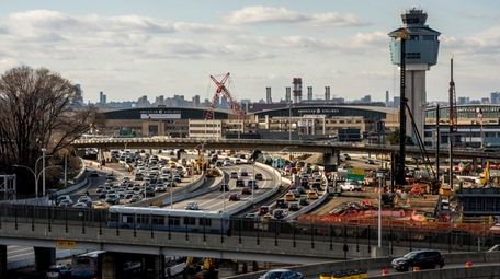 Traffic builds around LaGuardia Airport in Queens, Feb.