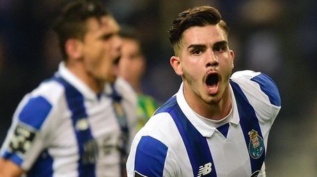 Porto's forward Andre Silva celebrates after scoring during