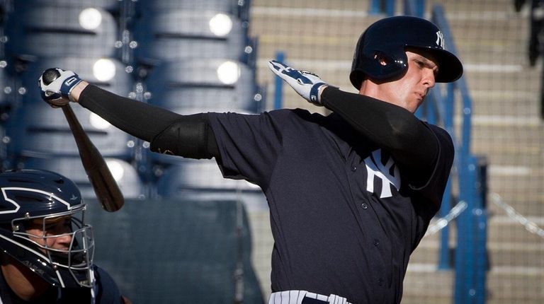 New York Yankees first baseman Greg Bird hits