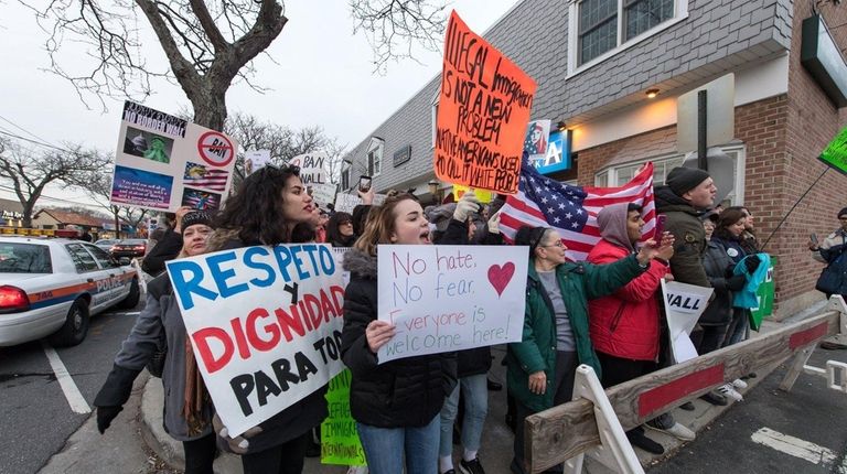 Long Island demonstrators protest immigration policy on Feb.