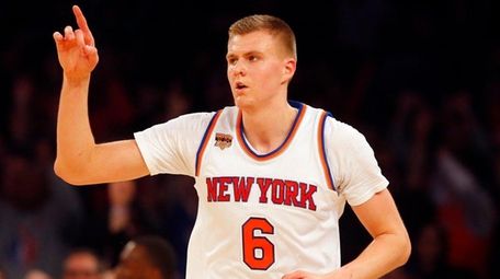Kristaps Porzingis of the New York Knicks reacts after