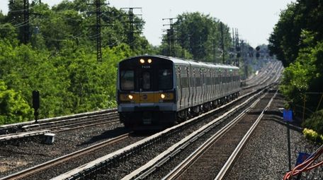 A Long Island Rail Road train arrives at