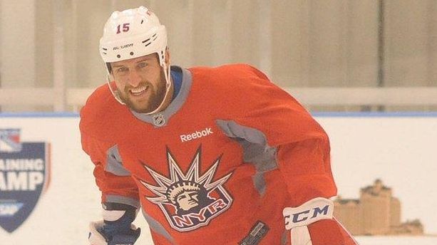 Tanner Glass of the New York Rangers skates