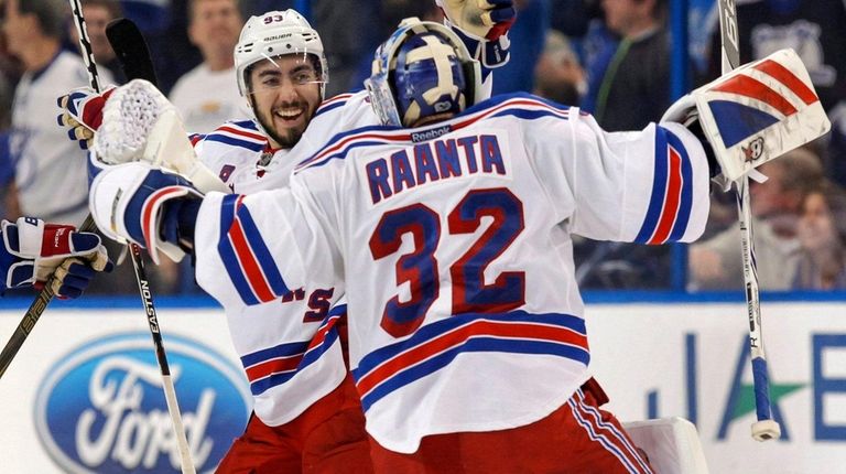 New York Rangers' Mika Zibanejad, left, of Sweden,