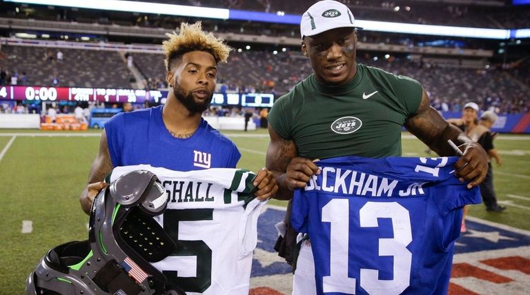 Giants wide receiver Odell Beckham, left, and Jets