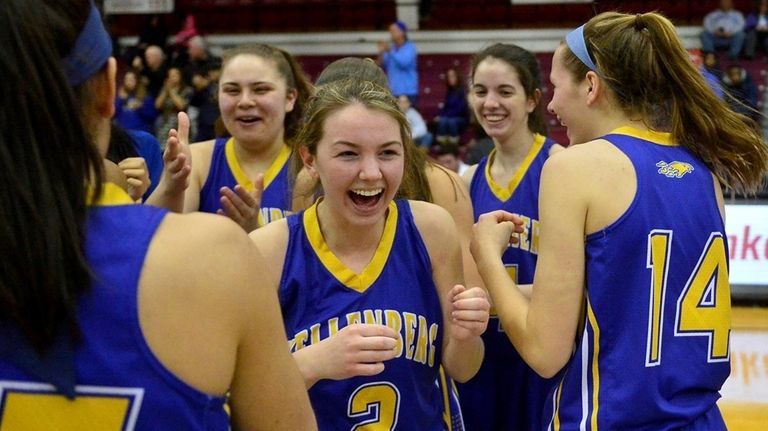 Kellenberg player Alyssa Boll, #2, and her teammates