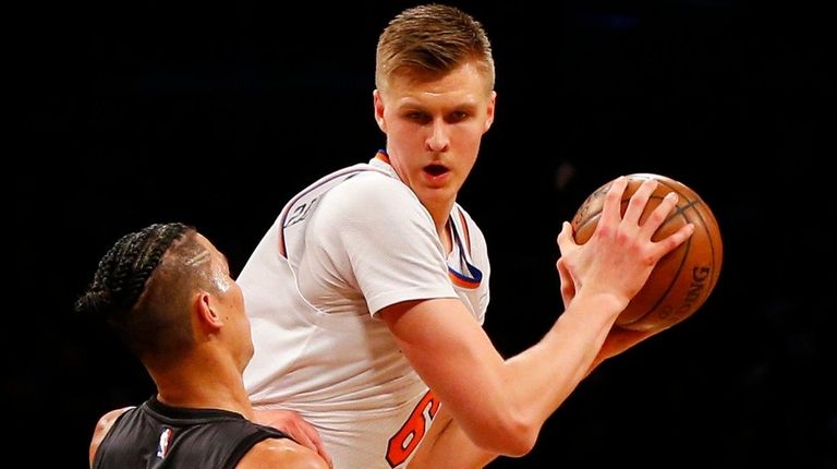 Kristaps Porzingis of the New York Knicks controls