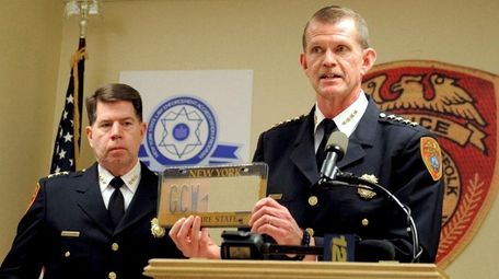 Suffolk police Chief Stuart Cameron, displays an altered