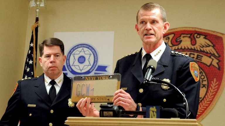 Suffolk police Chief Stuart Cameron, displays an altered