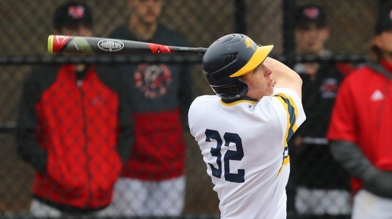 Shoreham-Wading Rivers Vincent Uzzi #32 hits a three-run