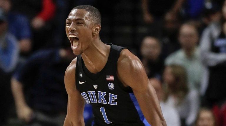 Duke forward Harry Giles (1) reacts after scoring