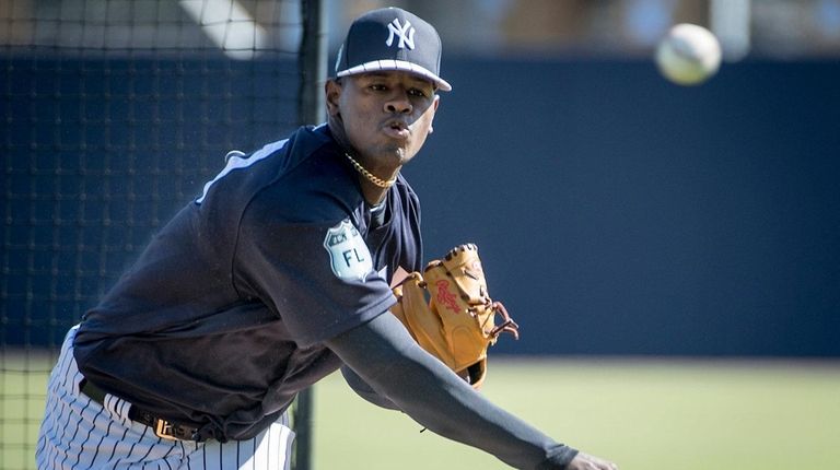New York Yankees pitcher Luis Severino pitches during batting practice