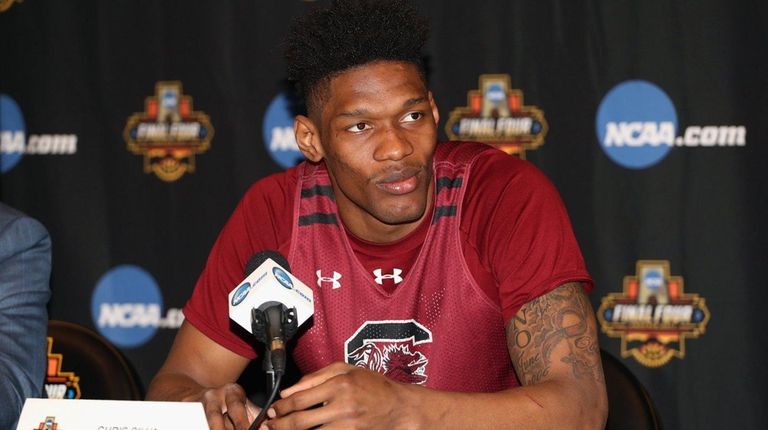 South Carolina's Chris Silva speaks during news conference