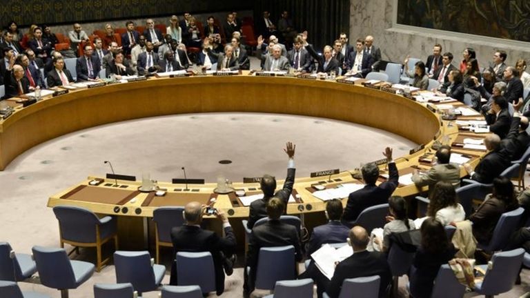 United Nations Security Council members show hands for