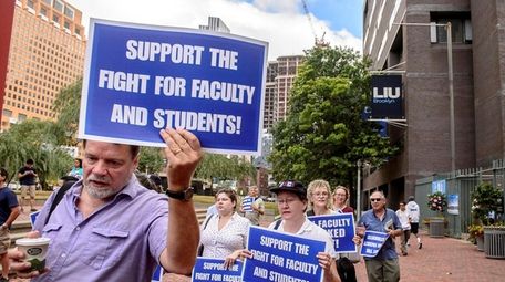 LIU Brooklyn faculty members and students protest the