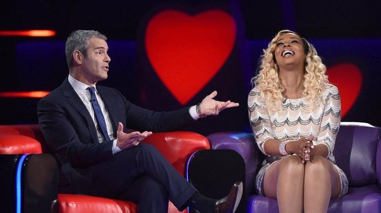 Host Andy Cohen and contestant Sheena Nicole Williams
