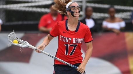 Stony Brook attacker Kylie Ohlmiller controls the ball