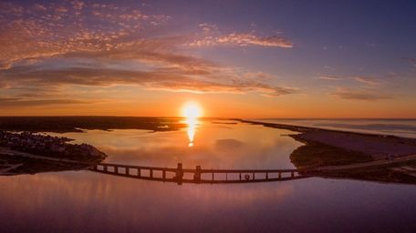 A drone catches the sunrise at Smith Point