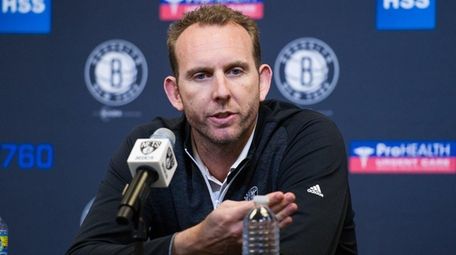 Brooklyn Nets general manager Sean Marks speaks during