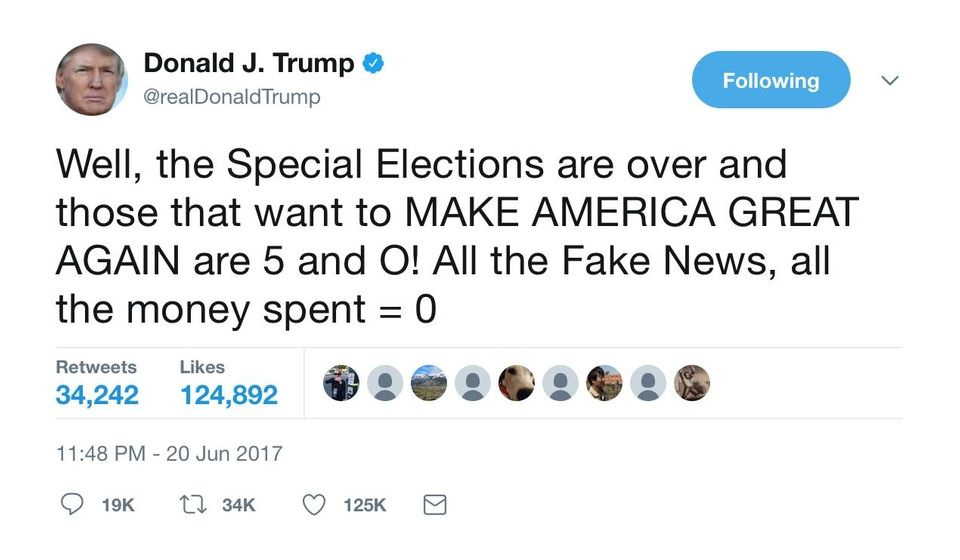 Trump tweeted this after Republican Karen Handel defeated
