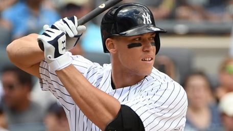 Yankees designated hitter Aaron Judge looks for his