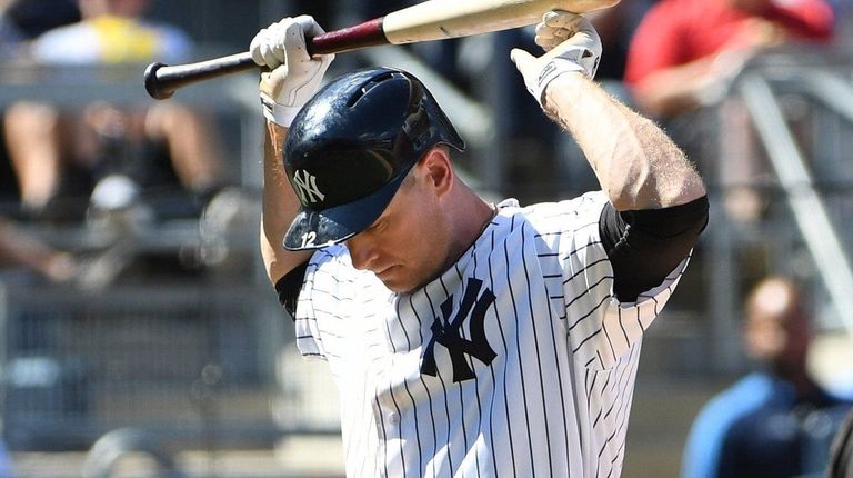 New York Yankees third baseman Chase Headley reacts