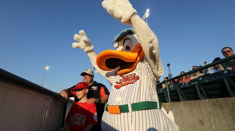 Long Island Ducks mascot Quacker Jack cheers on