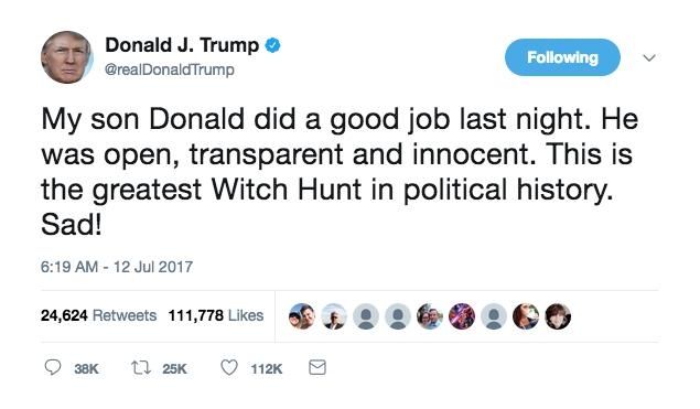 President Trump praised Donald Trump Jr. and defended