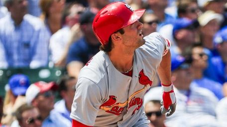 St. Louis Cardinals outfielder Randal Grichuk watches as