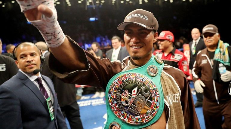Mikey Garcia celebrates his win over Adrien Broner