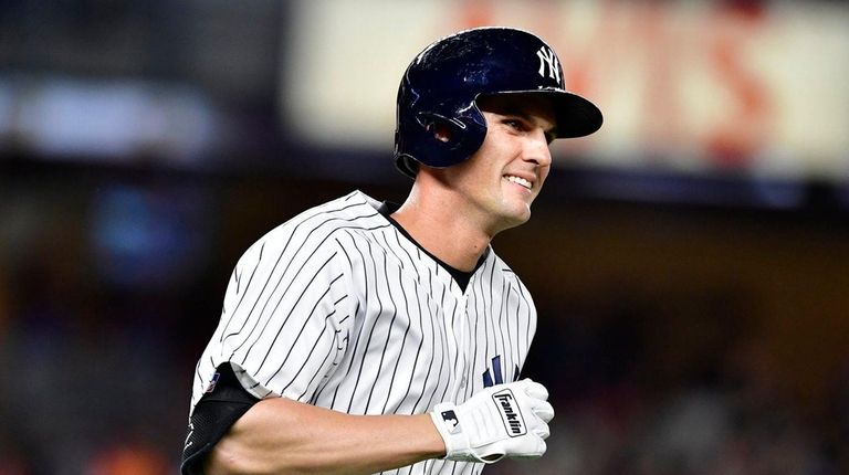 Greg Bird of the Yankees reacts after hitting