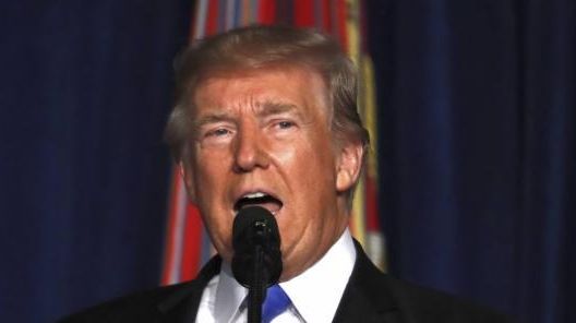 President Donald Trump speaks at Fort Myer in