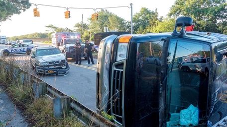 A van overturned after a collision with a