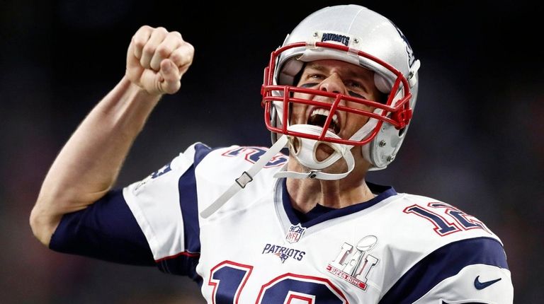 Patriots quarterback Tom Brady reacts before Super Bowl LI