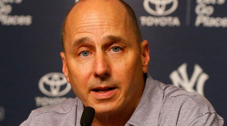 Brian Cashman speaks to the media at Yankee