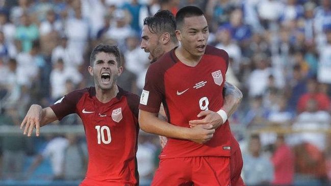 The United States' Bobby Wood celebrates with teammates
