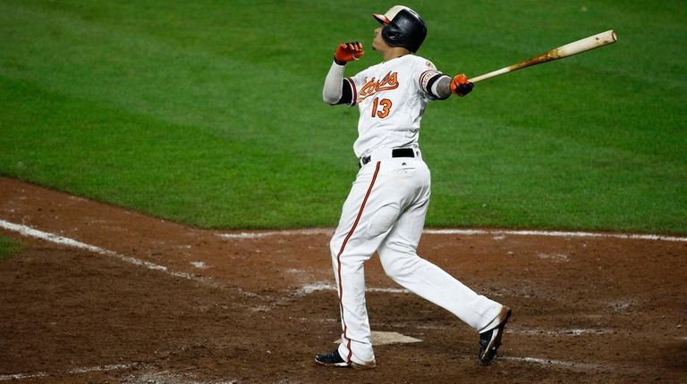 Orioles third baseman Manny Machado watches his walk-off