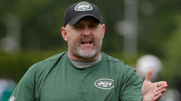 Jets offensive coordinator John Morton during the team's OTAs