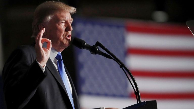 President Donald Trump speaks at Fort Myer in