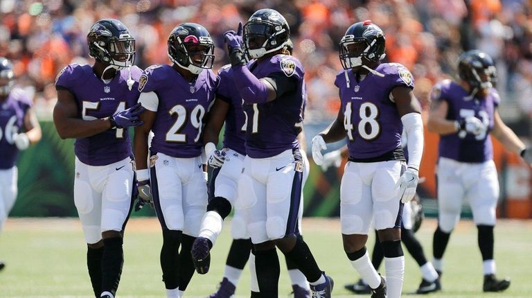 C.J. Mosley of the Baltimore Ravens celebrates after