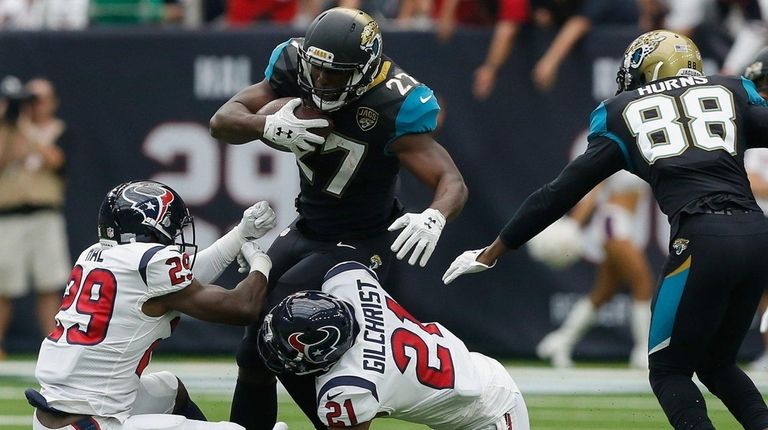 Leonard Fournette of the Jacksonville Jaguars runs through
