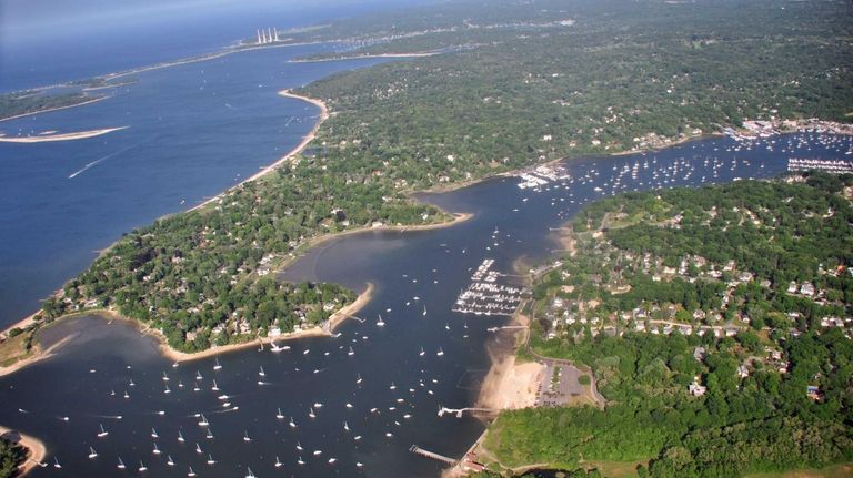 An aerial view of the waters along Long