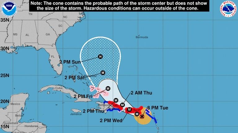 The cone of uncertainty for Hurricane Maria, as