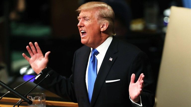 President Donald Trump speaks to world leaders at