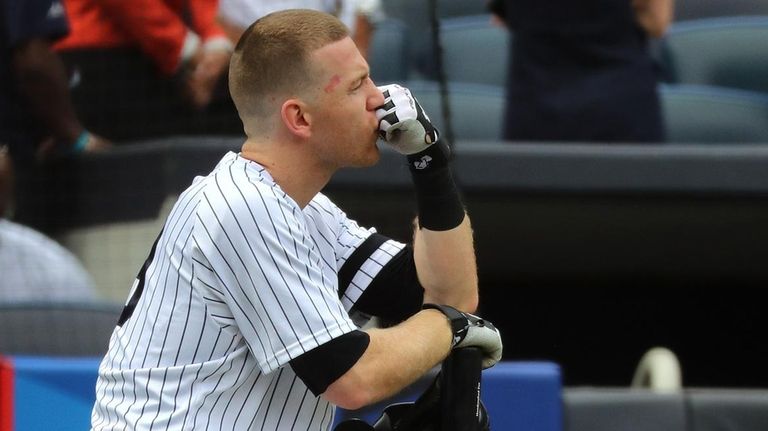 Todd Frazier of the Yankees reacts after a