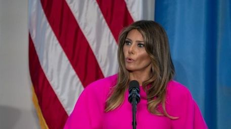 First lady Melania Trump addresses a luncheon at