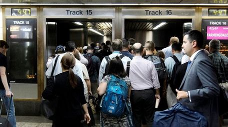 Long Island Rail Road passengers head for eastbound