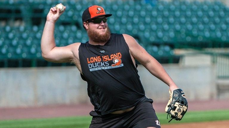 Ducks pitcher Matt Larkins works out at Bethpage Ballpark on