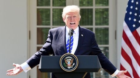 President Donald Trump speaks during a news conference