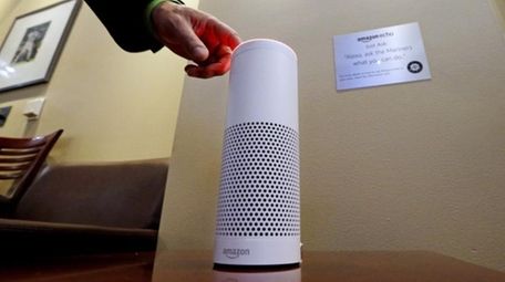 An Amazon Alexa device is switched on for